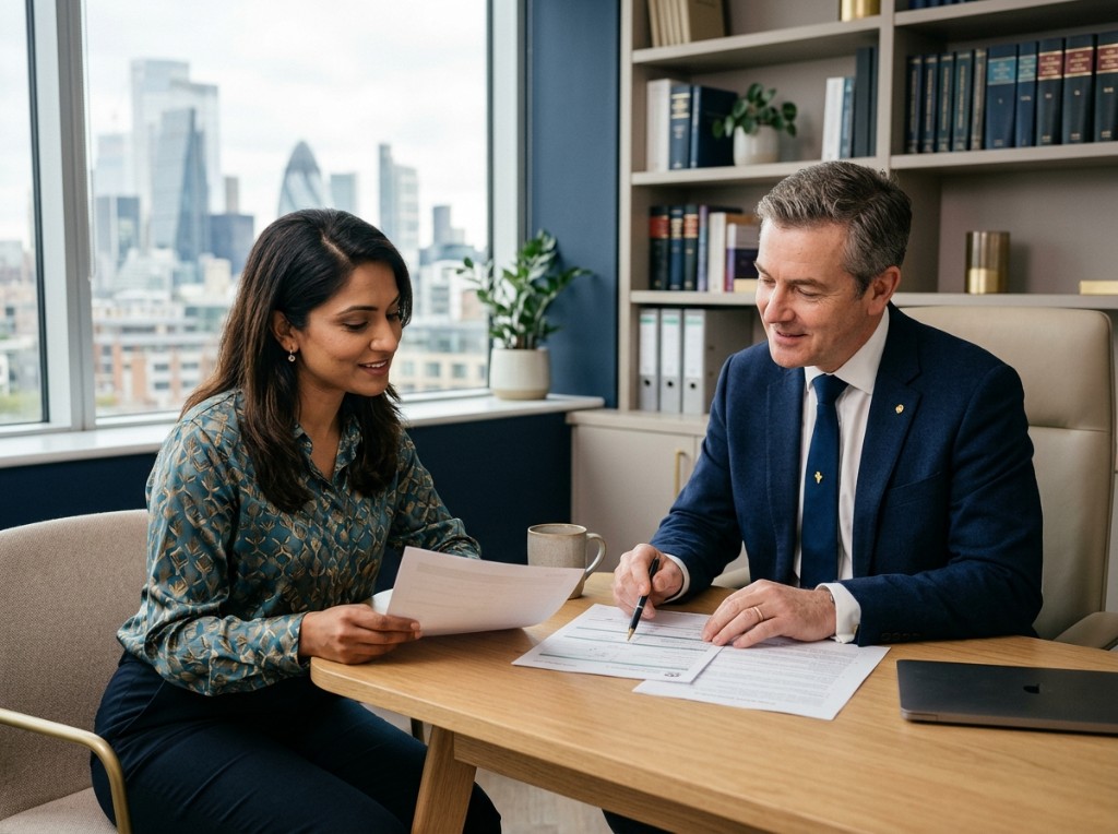 Metro Immigration consultation — advisers reviewing documents together in a modern office